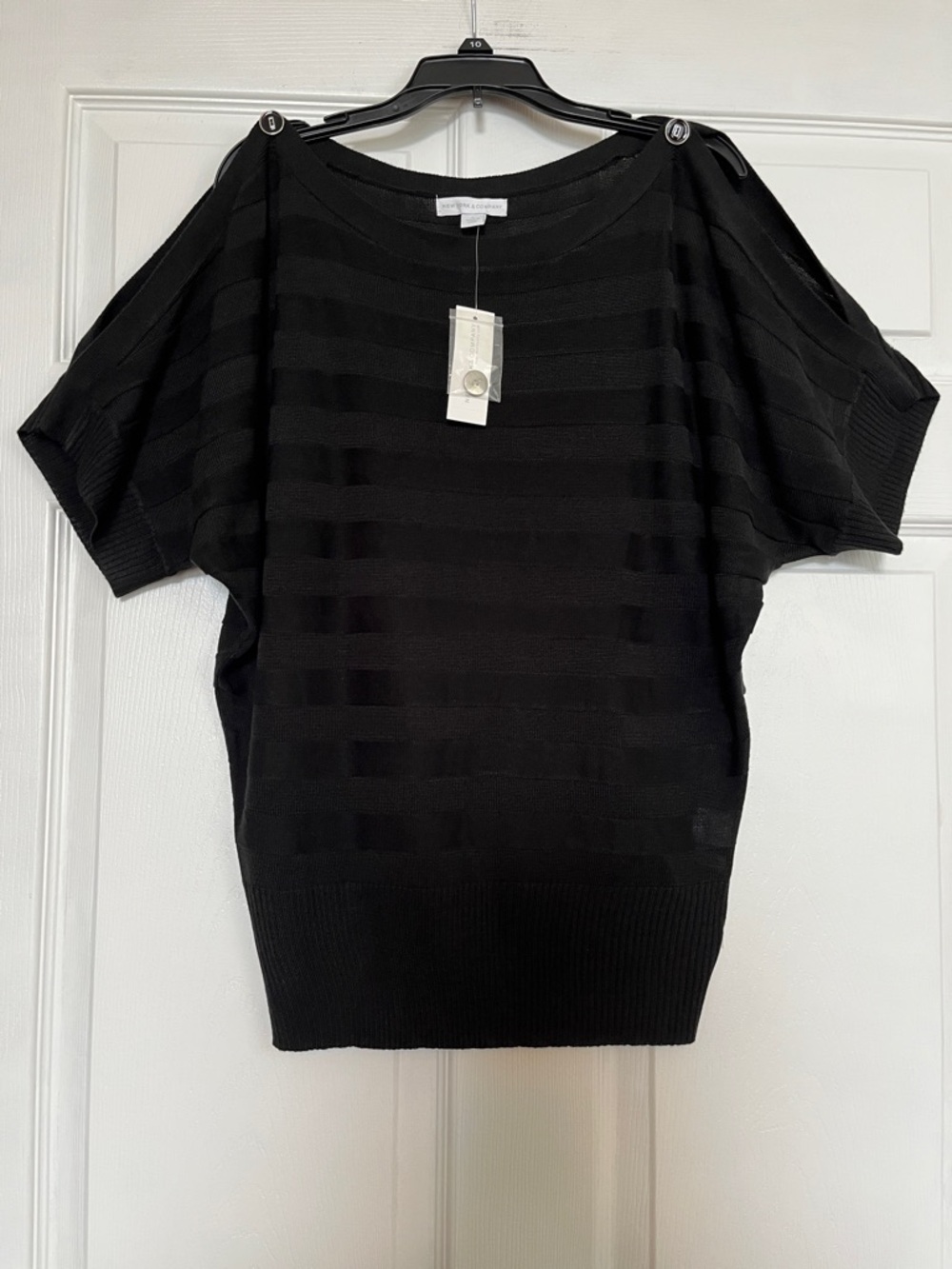 NY&C Black Short Sleeve Knit Top - Women’s S, Kimono Style Slit Sleeves - NWT